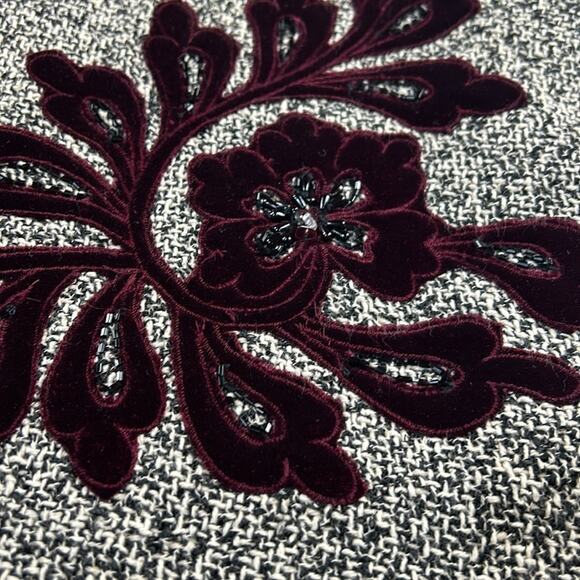 Dolce Apparel grey tweed and purple velvet accent a line midi skirt, size L - Picture 3 of 7